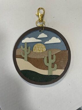 Vintage Desert Scene Leather Charm For Purse or Keychain
